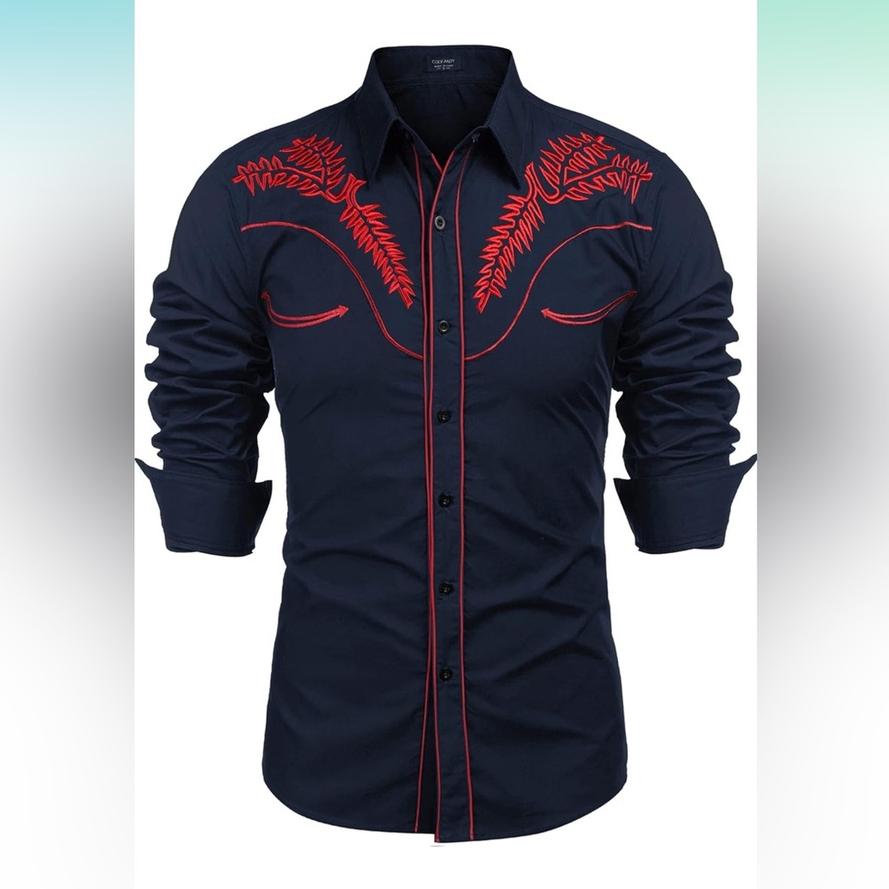 Navy and red western style button down.